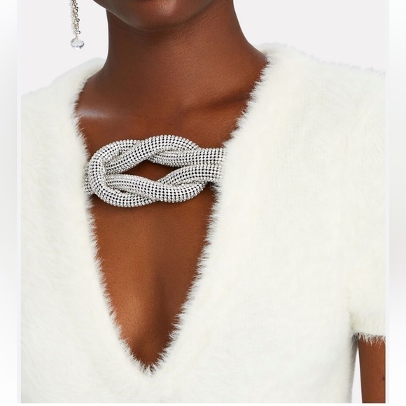 New Alexander Wang Crystal Knot V Neck Sweater Top - Picture 2 of 9